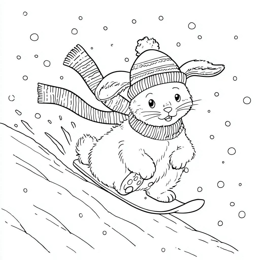 Dibujo de conejito corriendo en trineo para colorear Dibujo de conejito corriendo en trineo para colorear