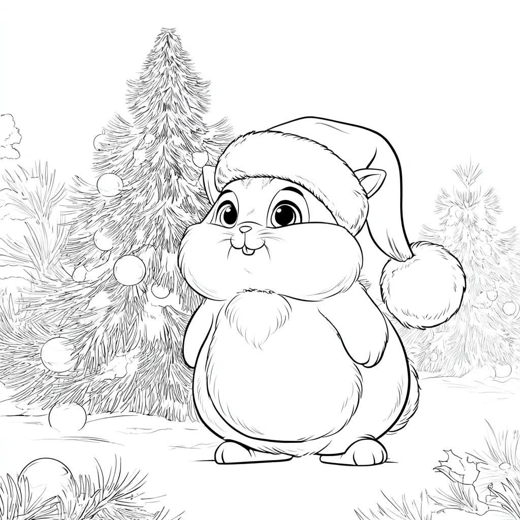 Dibujo de conejito celebra la Navidad para colorear Dibujo de conejito celebra la Navidad para colorear