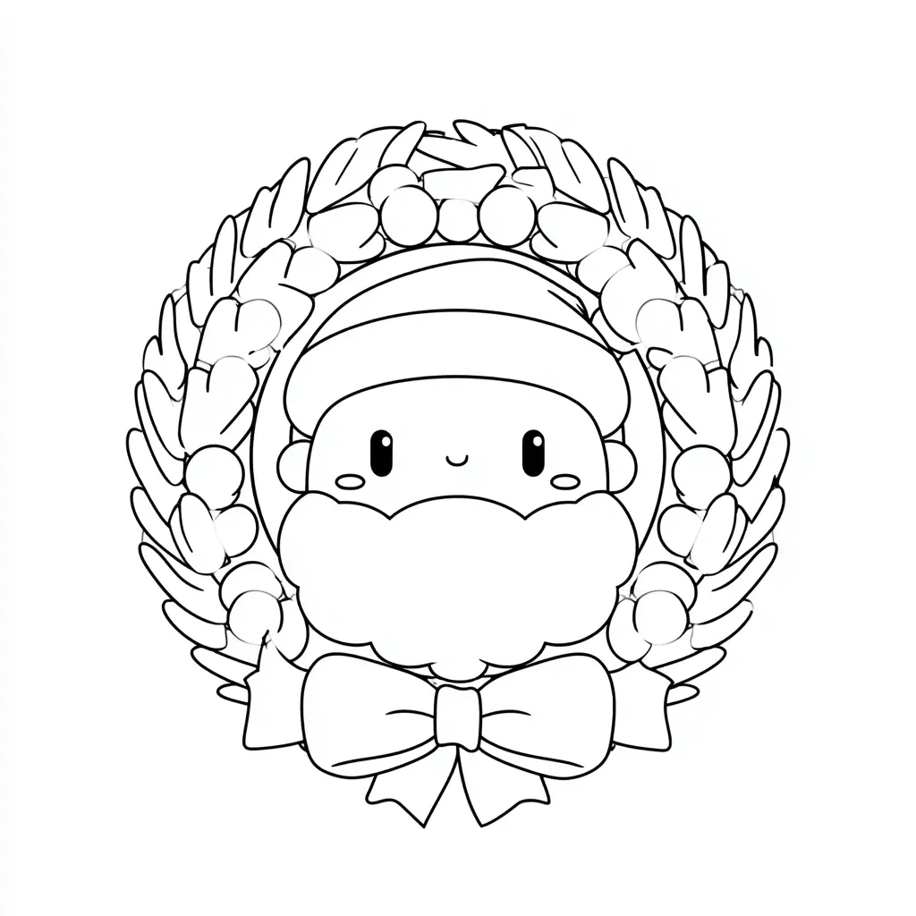 Dibujo de corona kawaii con Papá Noel para colorear Dibujo de corona kawaii con Papá Noel para colorear