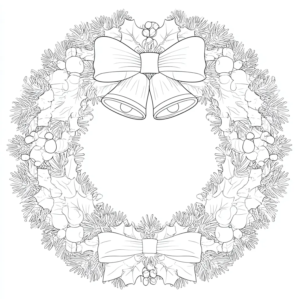 Dibujo de corona navideña con campanitas para colorear Dibujo de corona navideña con campanitas para colorear