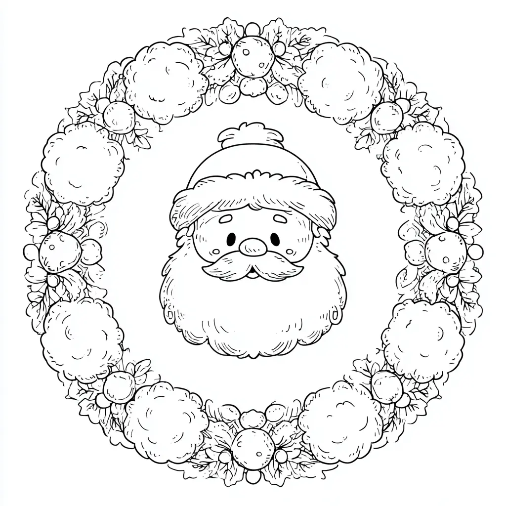 Dibujo de corona bonita con Papá Noel para colorear Dibujo de corona bonita con Papá Noel para colorear