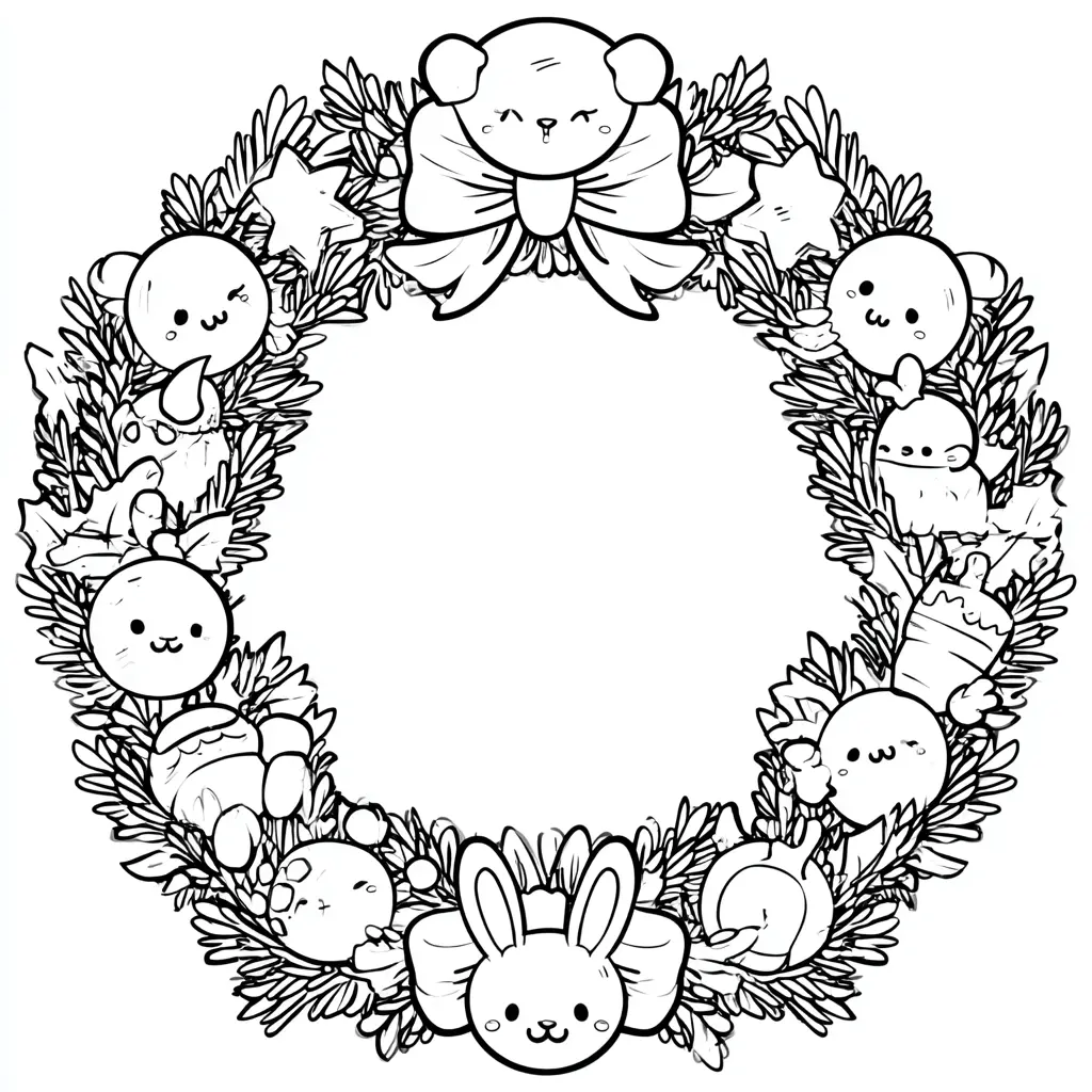 Dibujo de corona navideña de animalitos para colorear Dibujo de corona navideña de animalitos para colorear