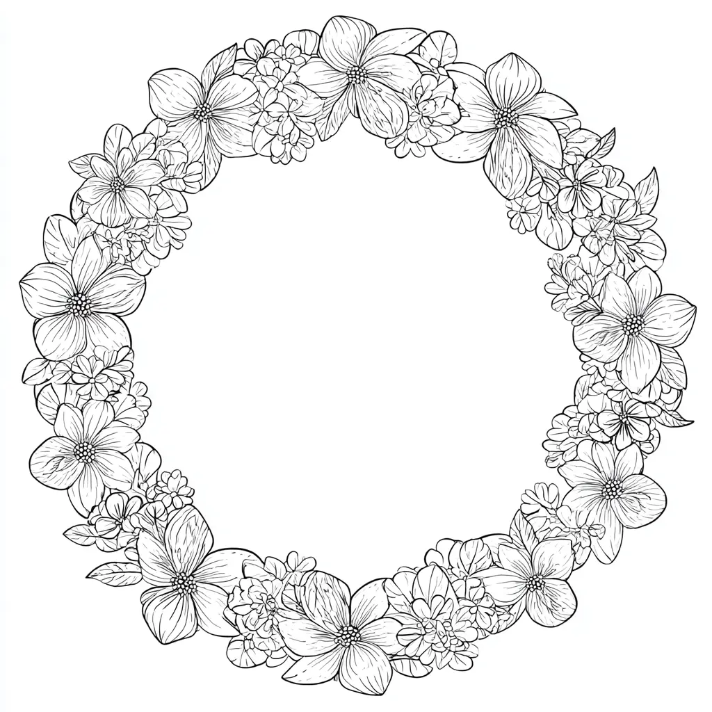 Dibujo de corona navideña de flores para colorear Dibujo de corona navideña de flores para colorear
