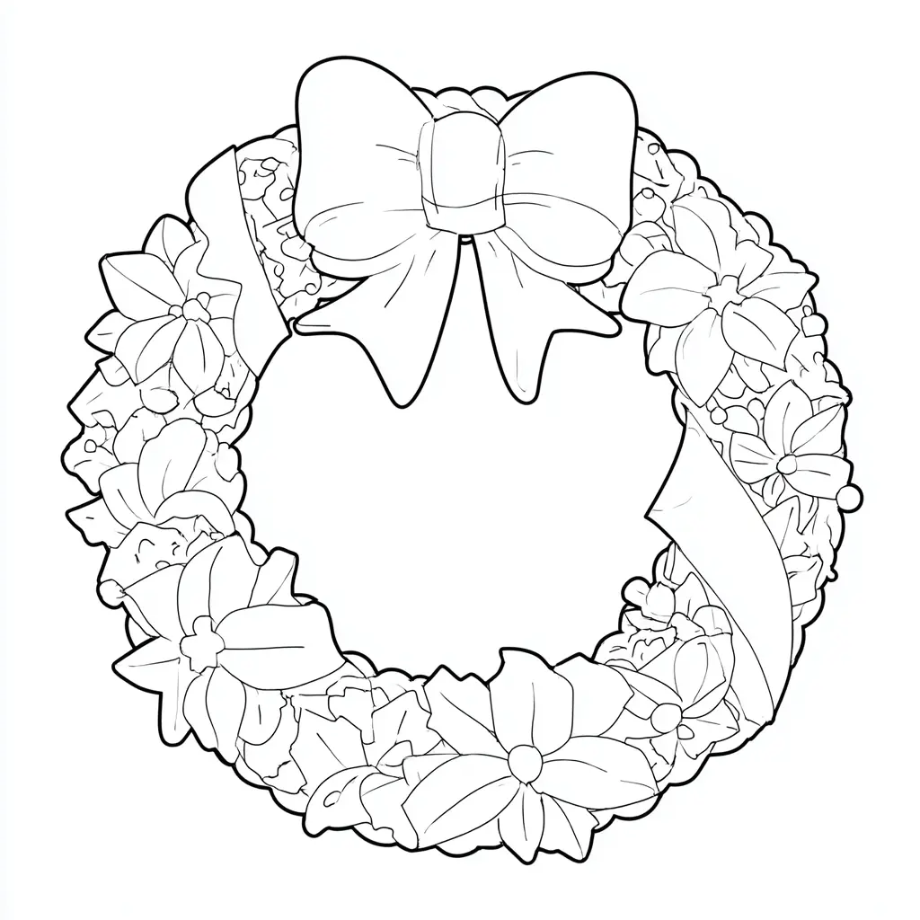 Dibujo de corona de Navidad con lazo para colorear Dibujo de corona de Navidad con lazo para colorear