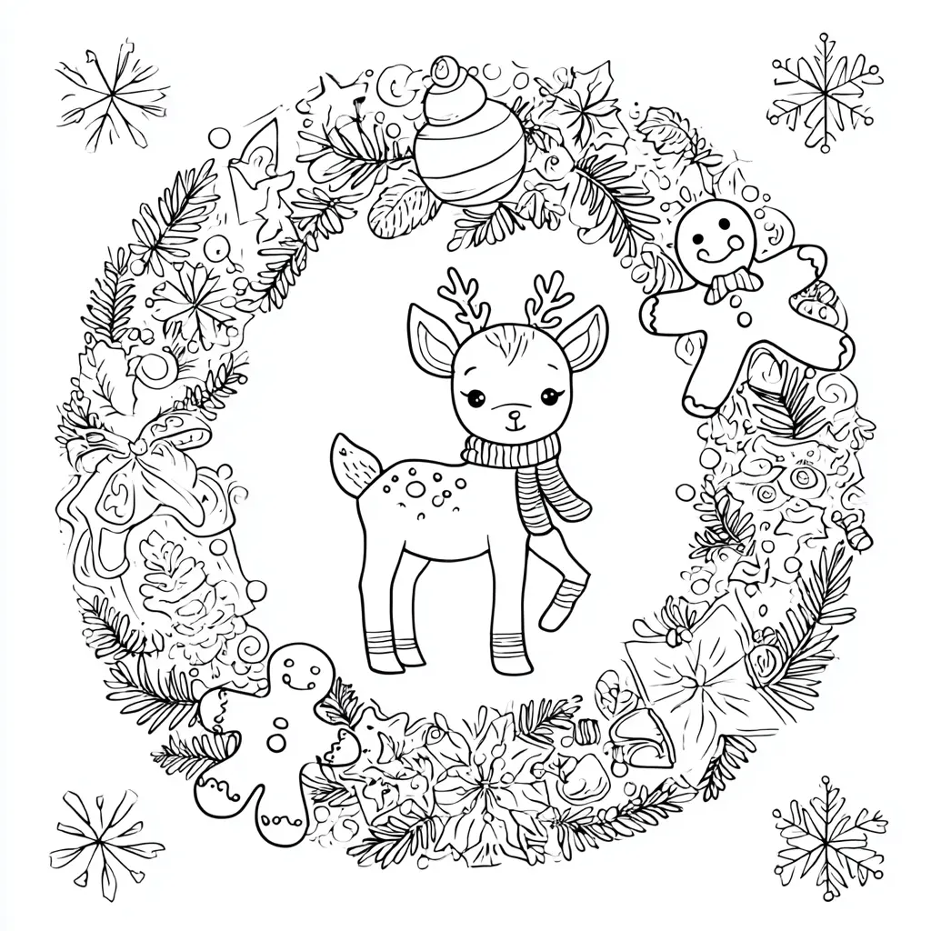 Dibujo de corona navideña con jengibre para colorear Dibujo de corona navideña con jengibre para colorear