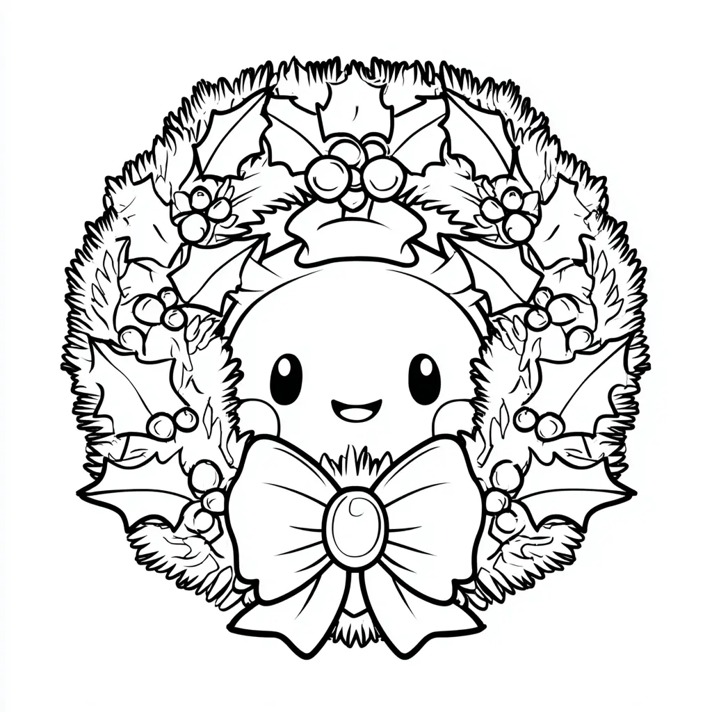 Dibujo de corona navideña con simpatía para colorear Dibujo de corona navideña con simpatía para colorear