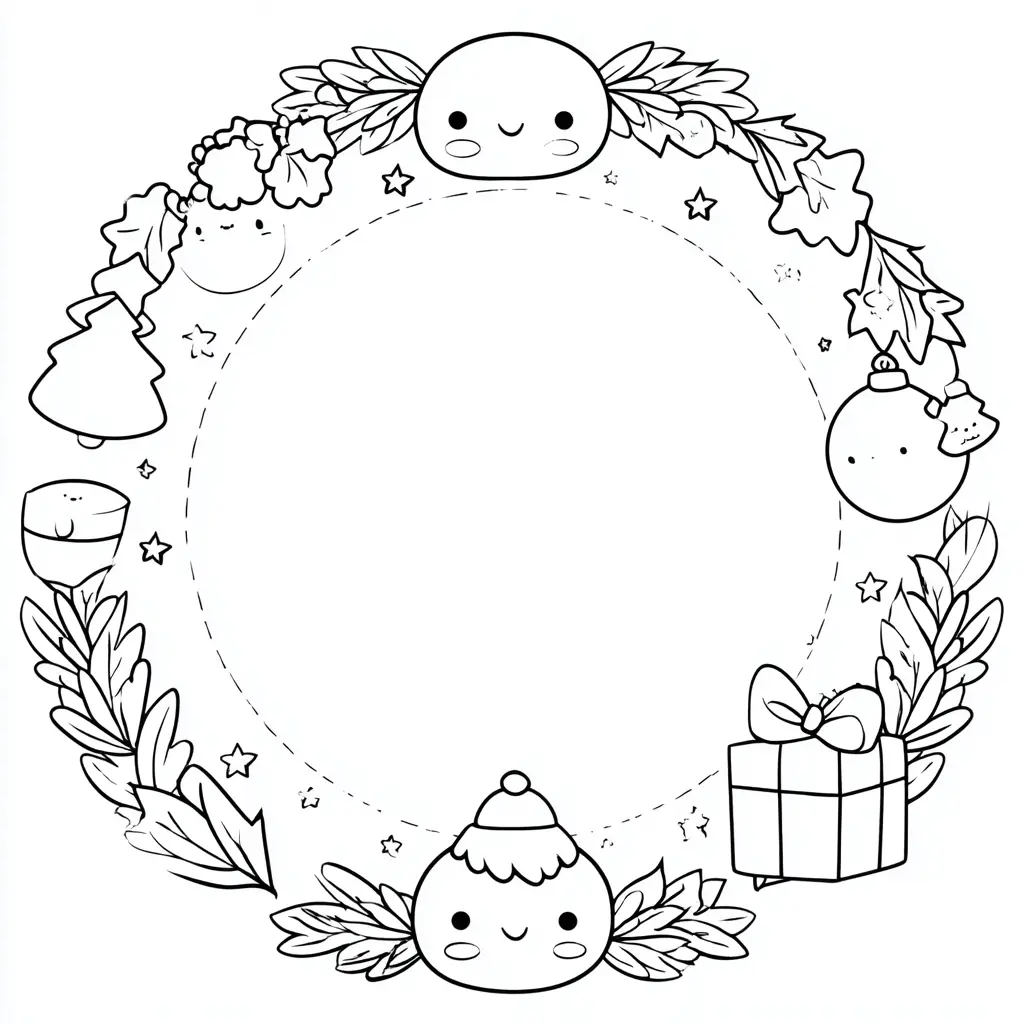 Dibujo de corona kawaii navideña para colorear Dibujo de corona kawaii navideña para colorear