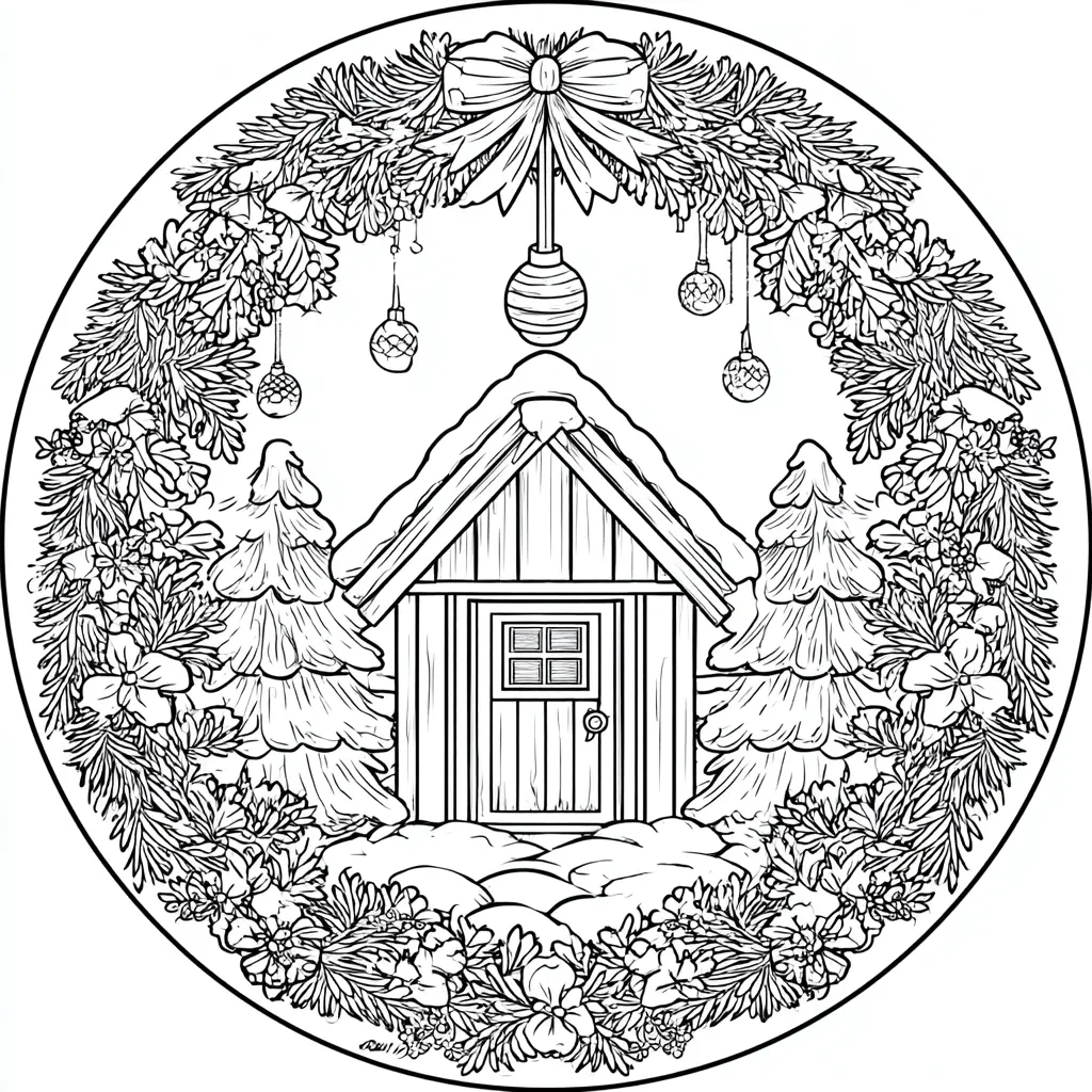 Dibujo de corona nevada navideña para colorear Dibujo de corona nevada navideña para colorear