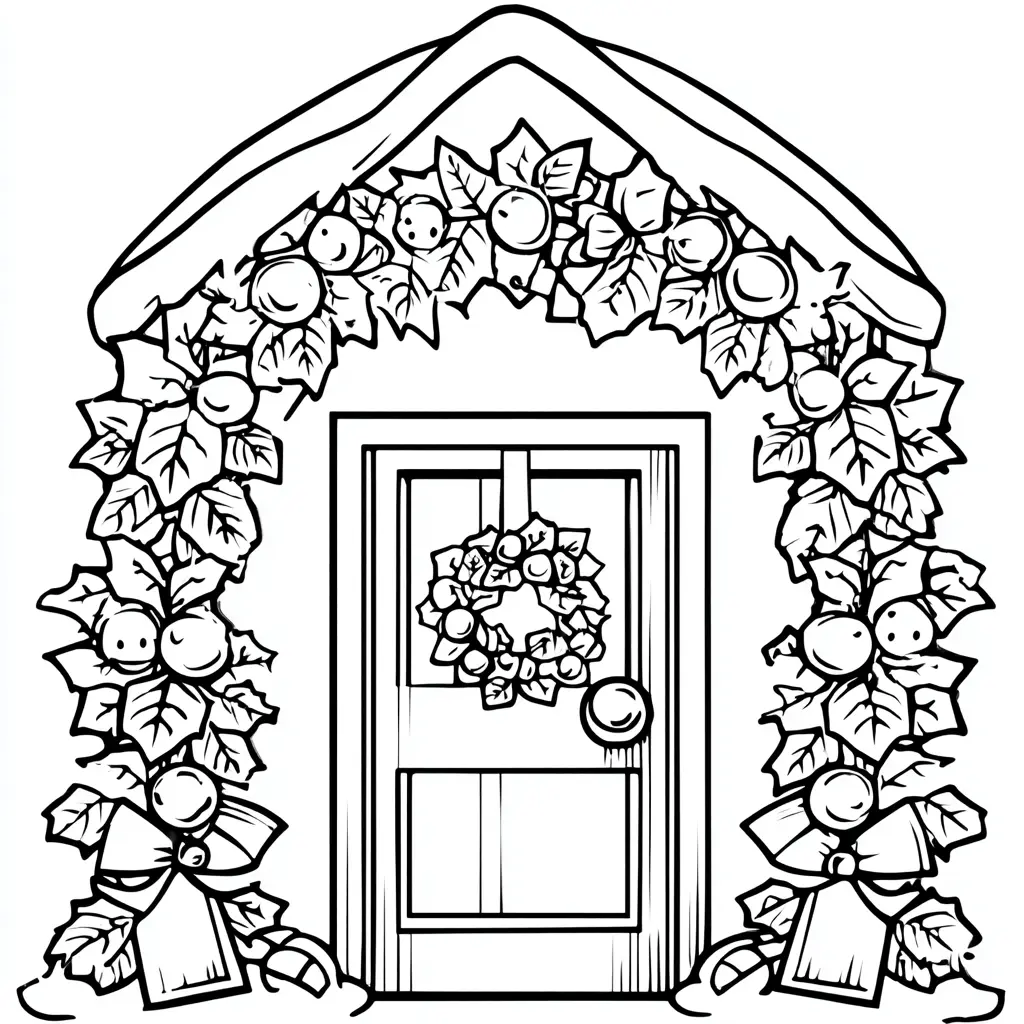 Dibujo de corona y guirnaldas en la casa para colorear Dibujo de corona y guirnaldas en la casa para colorear
