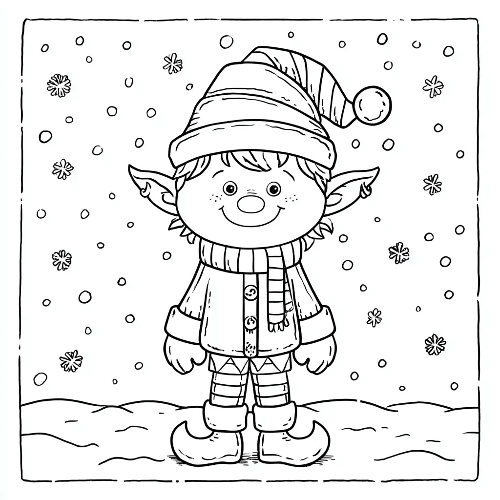 Dibujo de duende feliz en Navidad para colorear