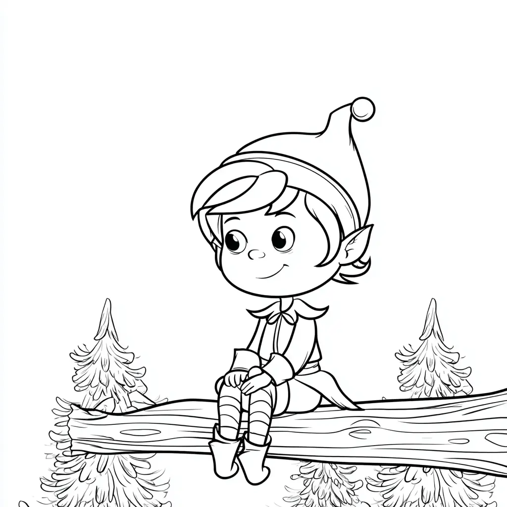 Dibujo de duende sentado en un tronco para colorear