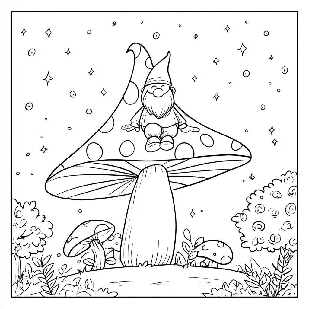 Dibujo de gnomo bajo las estrellas para colorear