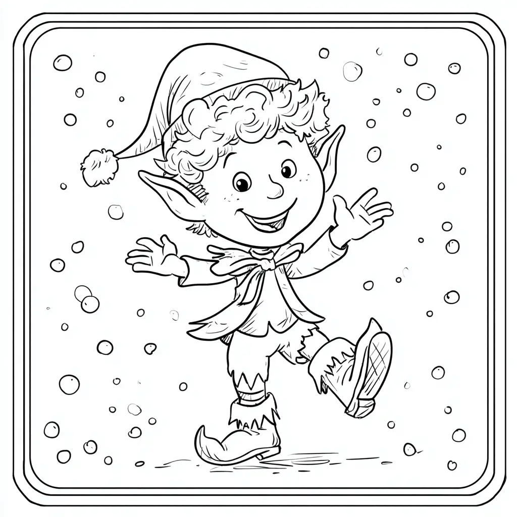 Dibujo de duende bailando en la nieve para colorear