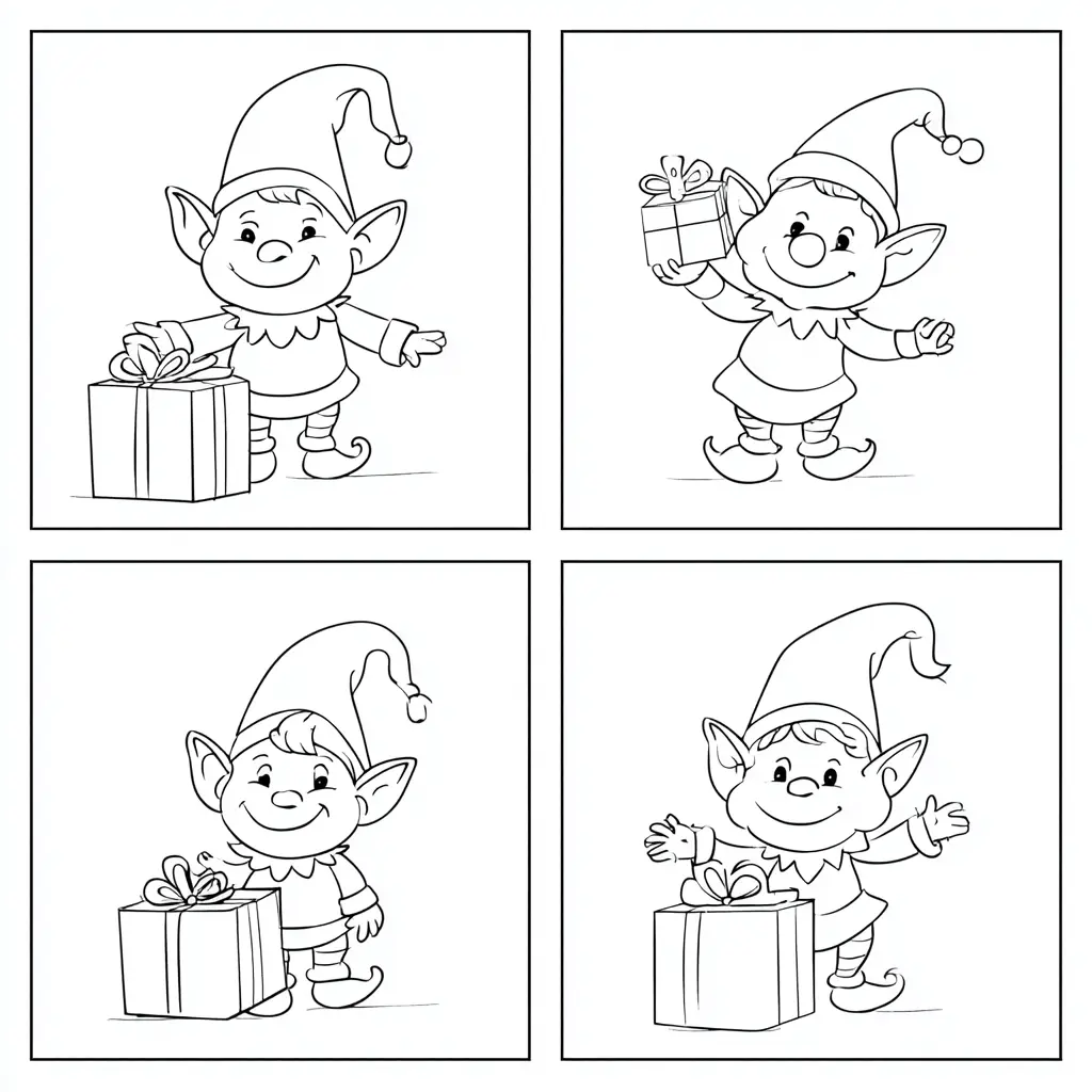 Dibujo de cuatro duendes regalones para colorear