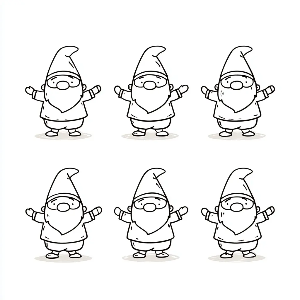 Dibujo de siluetas de gnomos iguales para colorear