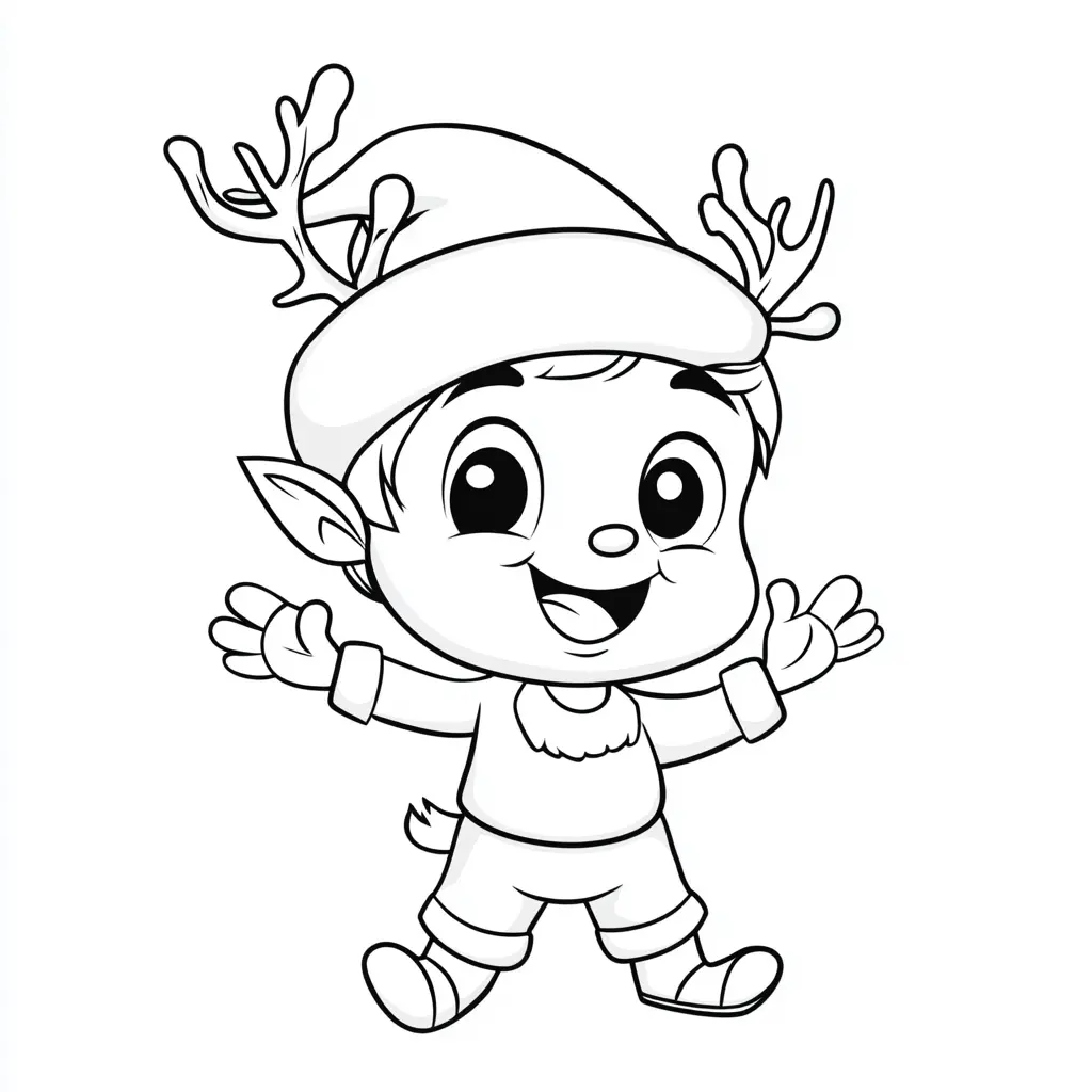 Dibujo de duende con sombrero de reno para colorear