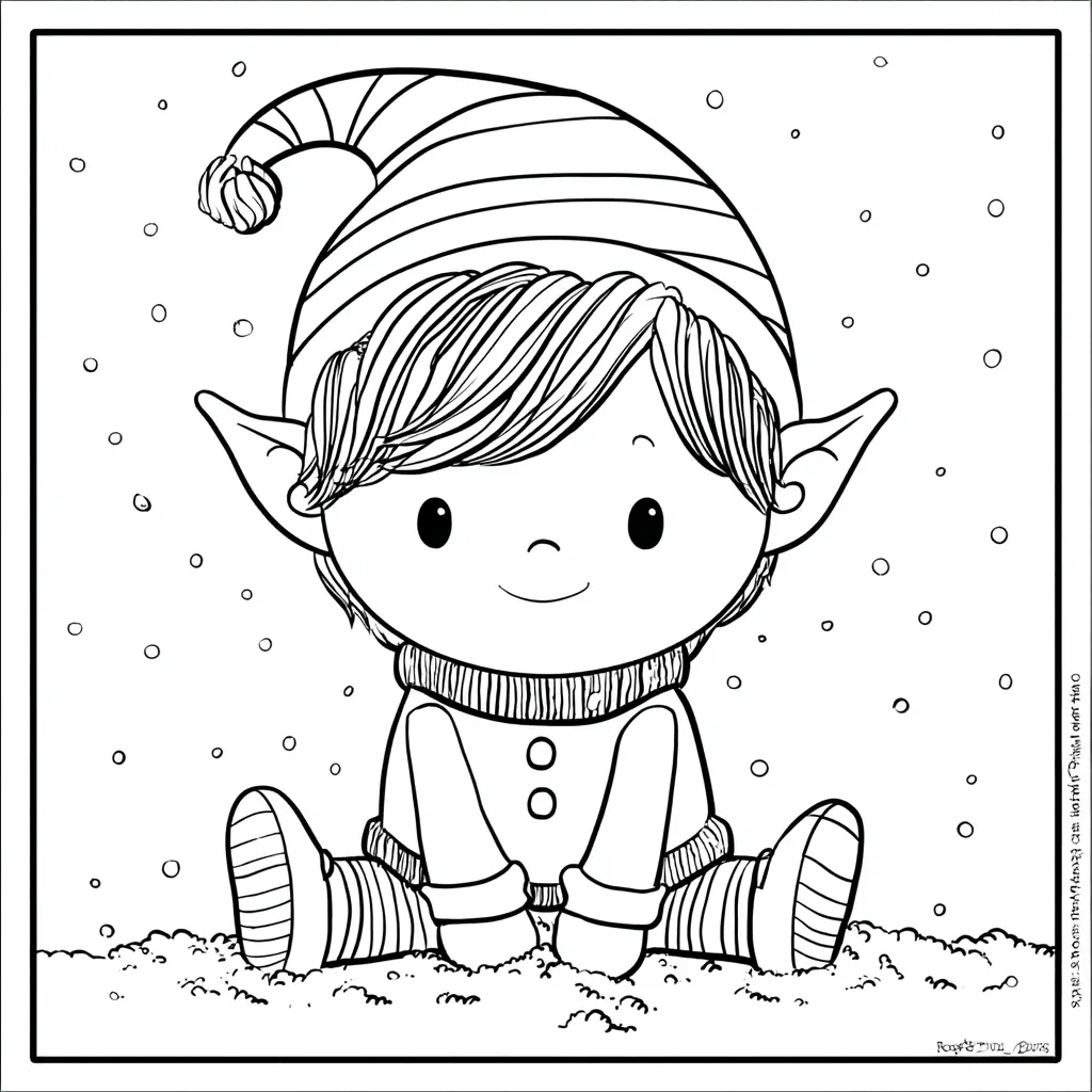 Dibujo de duendecillo sentado en la nieve para colorear