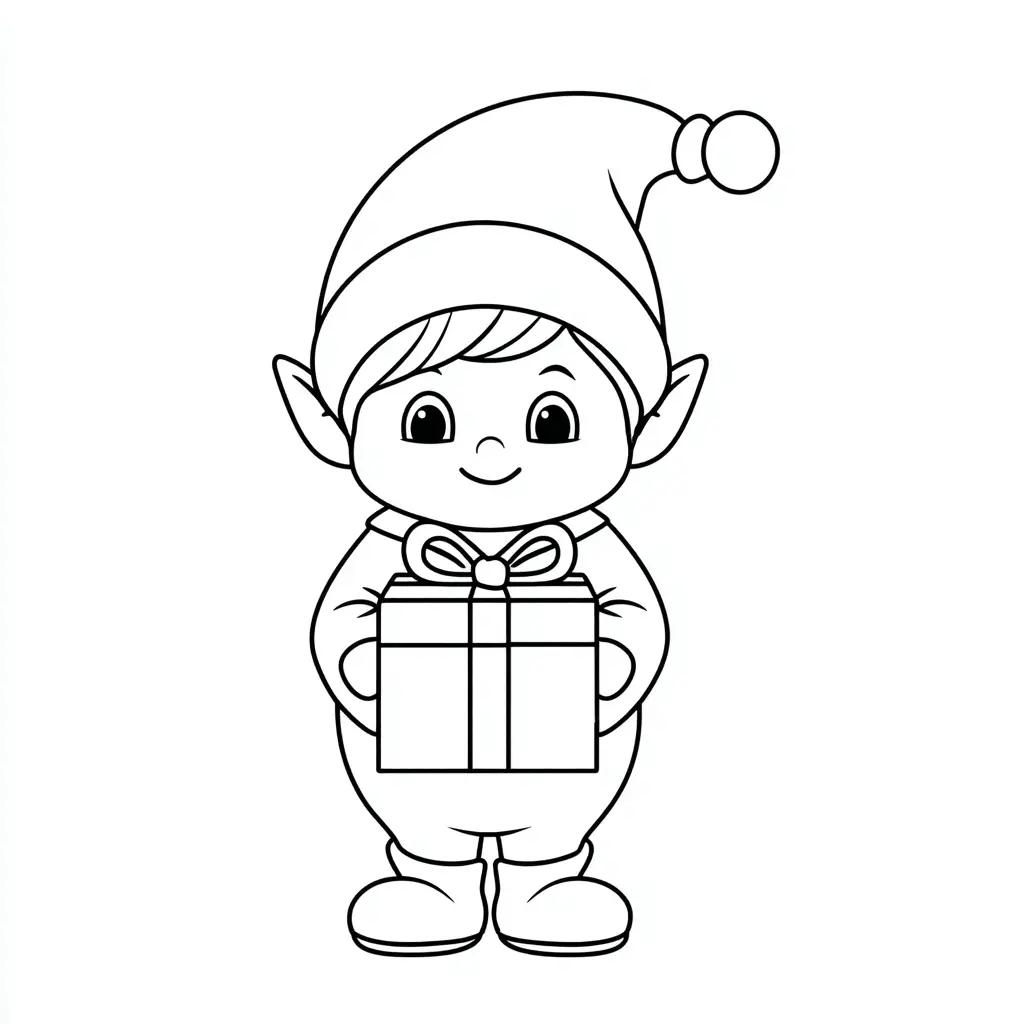 Dibujo de duende sencillo con regalo para colorear