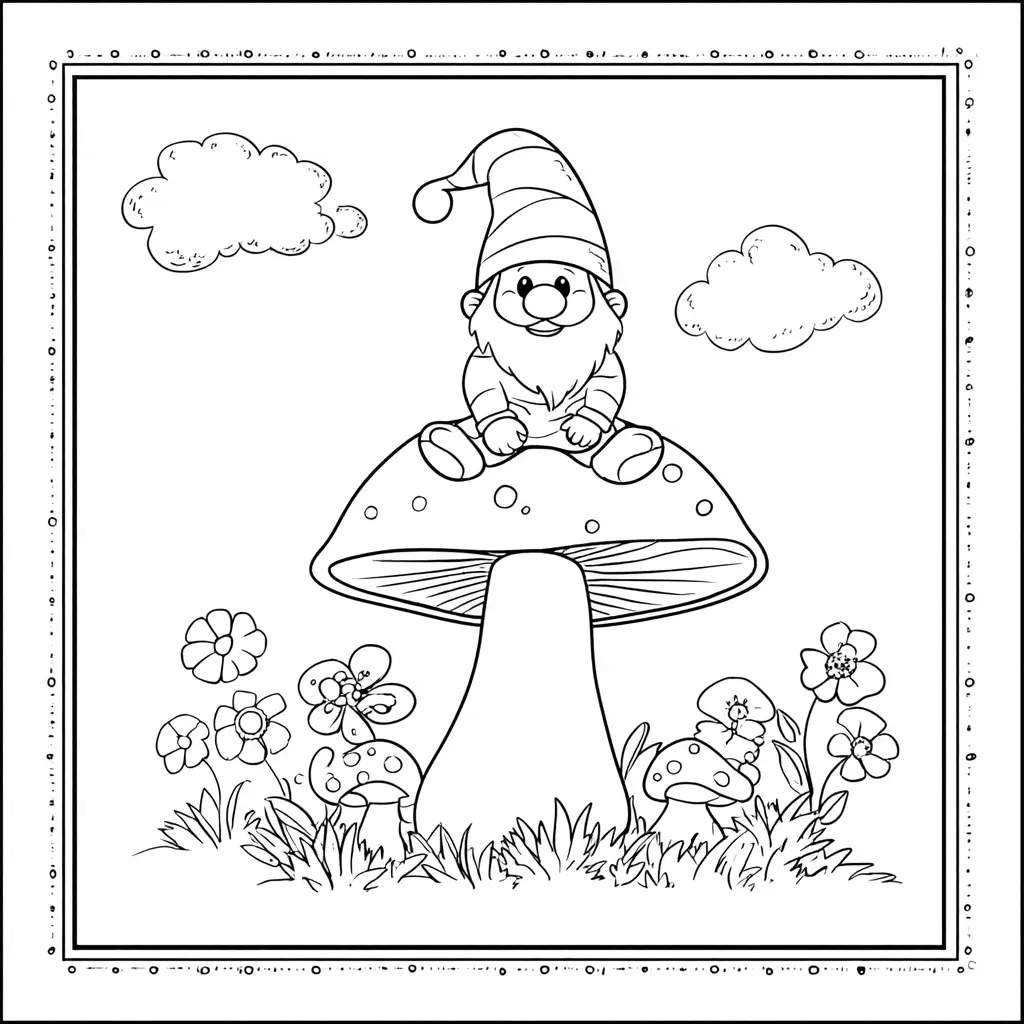 Dibujo de el gnomo y su jardín encantado para colorear