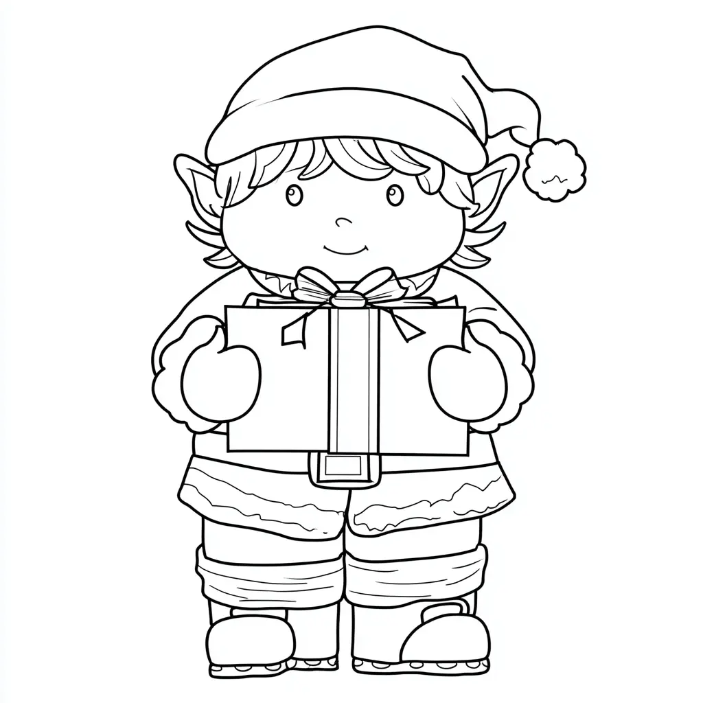 Dibujo de duende con regalo para colorear