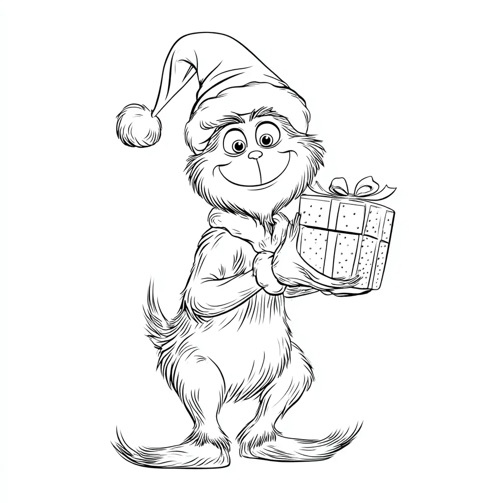 Dibujo de el Grinch con regalo para colorear Dibujo de el Grinch con regalo para colorear