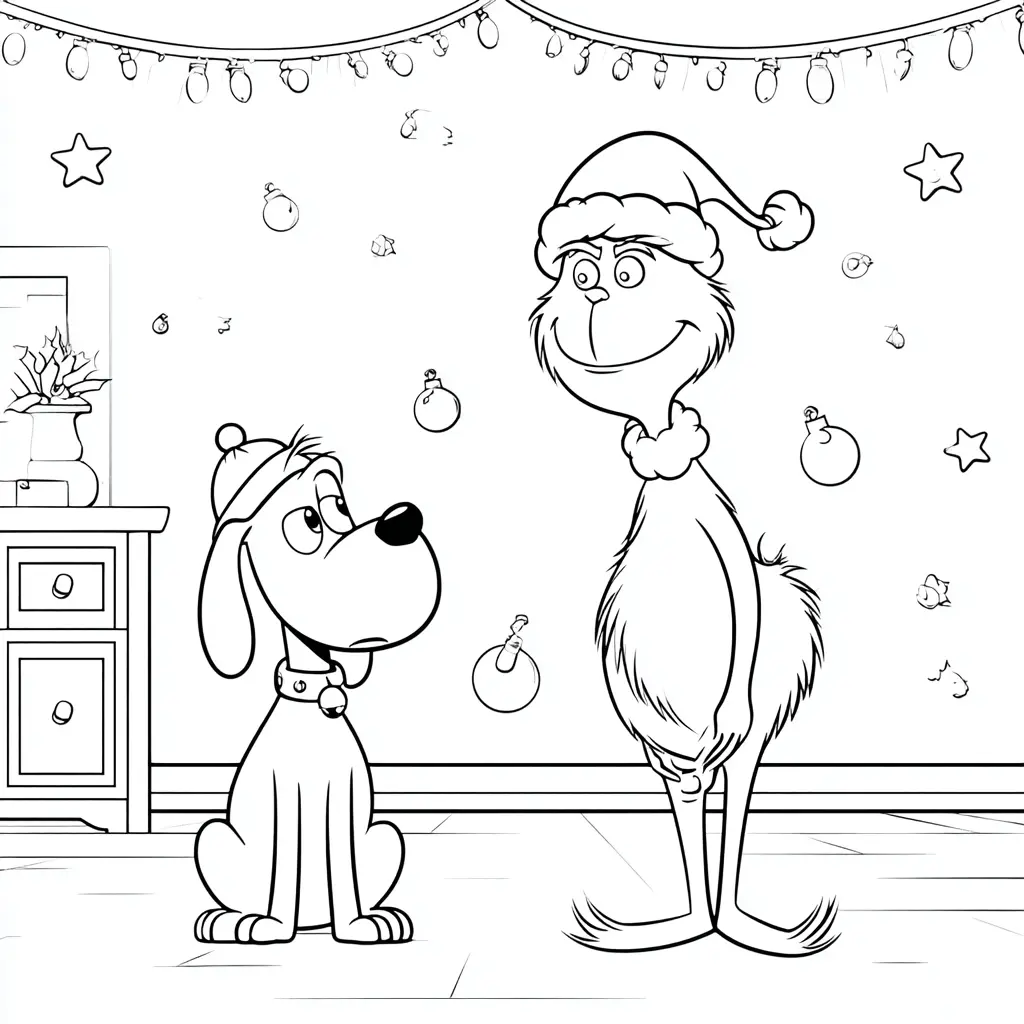 Dibujo de el Grinch y Max navideños para colorear Dibujo de el Grinch y Max navideños para colorear