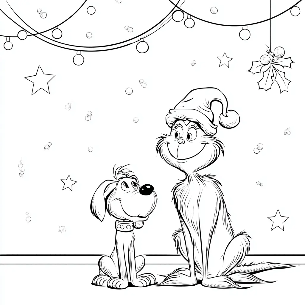 Dibujo de Max y el Grinch celebran la Navidad para colorear Dibujo de Max y el Grinch celebran la Navidad para colorear