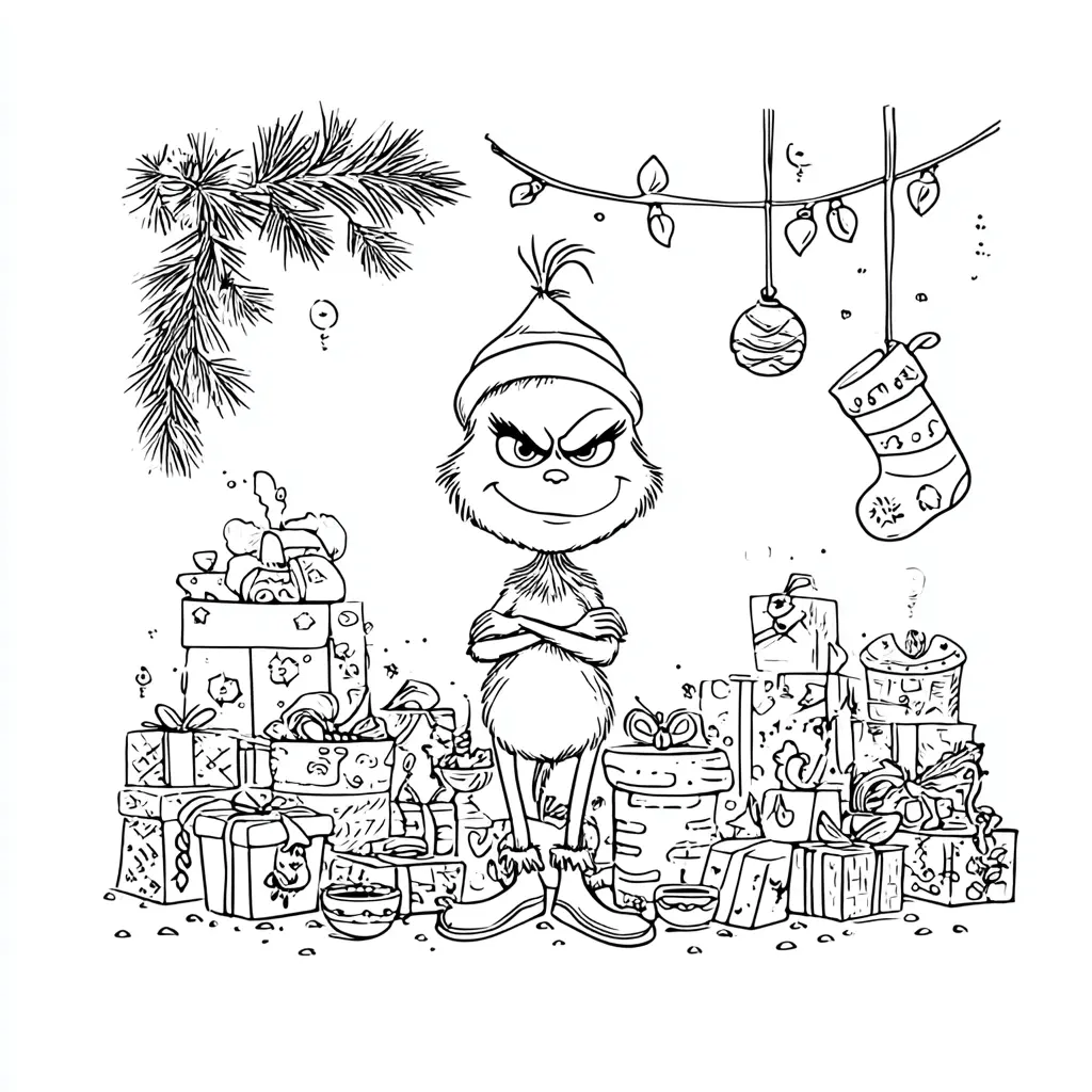 Dibujo de el Grinch planeando el robo para colorear Dibujo de el Grinch planeando el robo para colorear