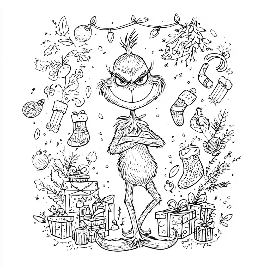 Dibujo de la sonrisa traviesa del Grinch para colorear Dibujo de la sonrisa traviesa del Grinch para colorear