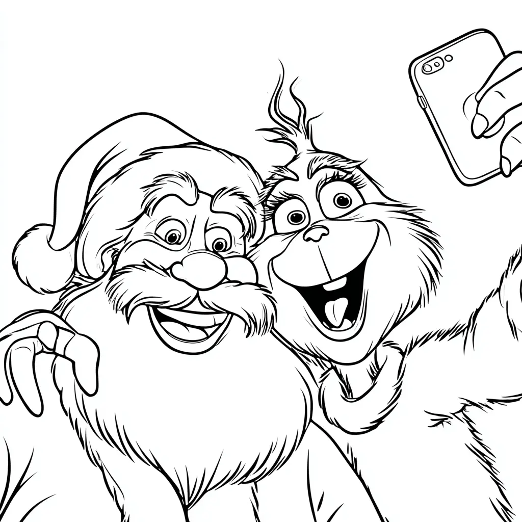Dibujo de selfie de Santa Claus y el Grinch para colorear Dibujo de selfie de Santa Claus y el Grinch para colorear