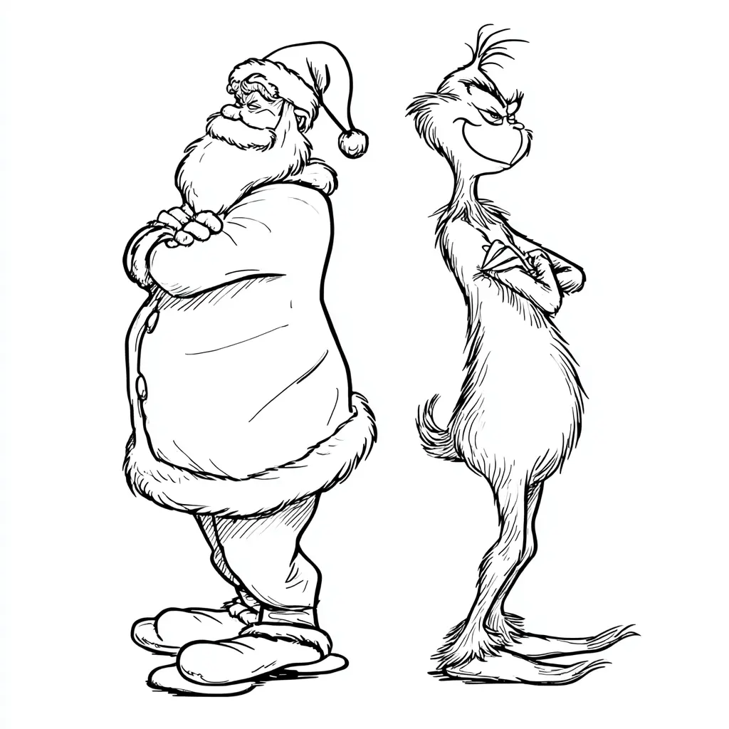 Dibujo de el Grinch de espaldas a Santa Claus para colorear Dibujo de el Grinch de espaldas a Santa Claus para colorear