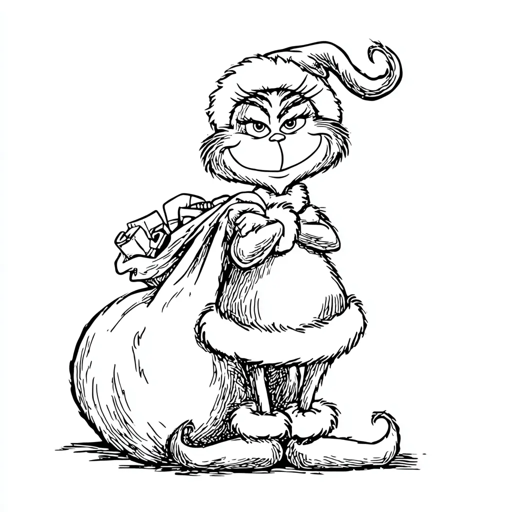 Dibujo de el Grinch y el saco de regalos para colorear Dibujo de el Grinch y el saco de regalos para colorear
