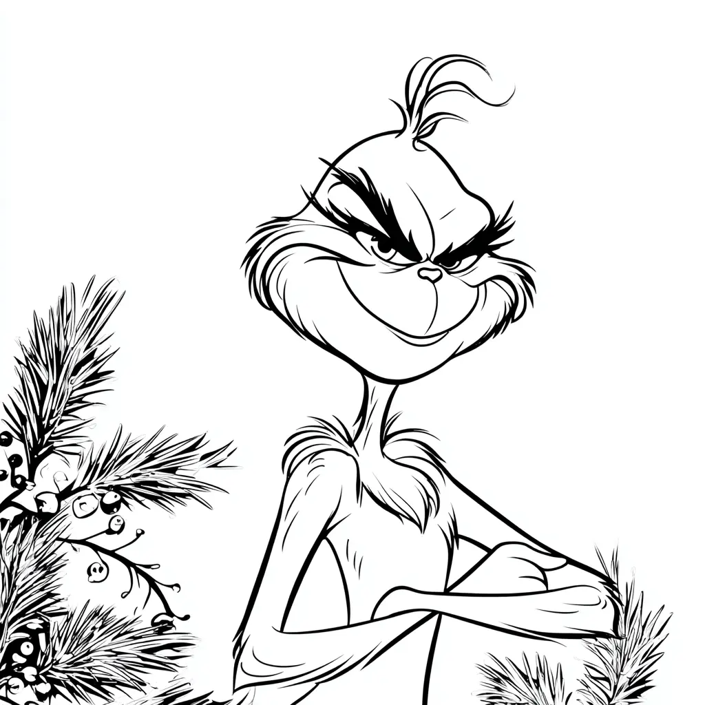 Dibujo de el Grinch con mirada astuta para colorear Dibujo de el Grinch con mirada astuta para colorear