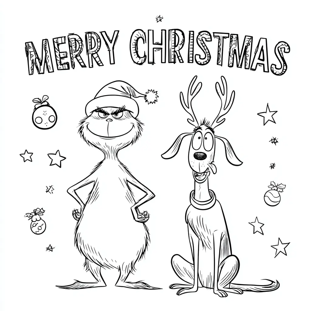 Dibujo de el Grinch y Max en la Navidad para colorear Dibujo de el Grinch y Max en la Navidad para colorear
