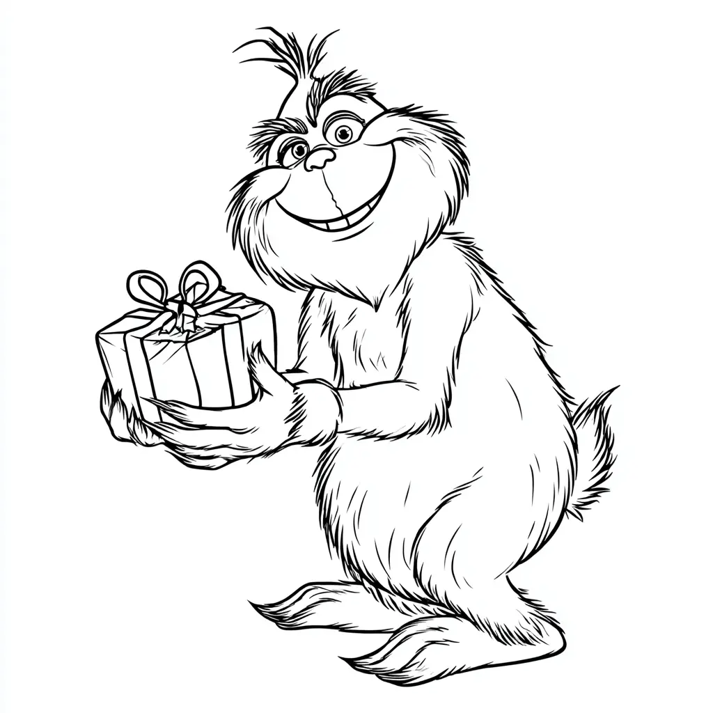 Dibujo de el Grinch y su regalo para colorear Dibujo de el Grinch y su regalo para colorear