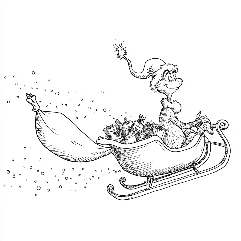 Dibujo de el Grinch y los regalos robados para colorear Dibujo de el Grinch y los regalos robados para colorear