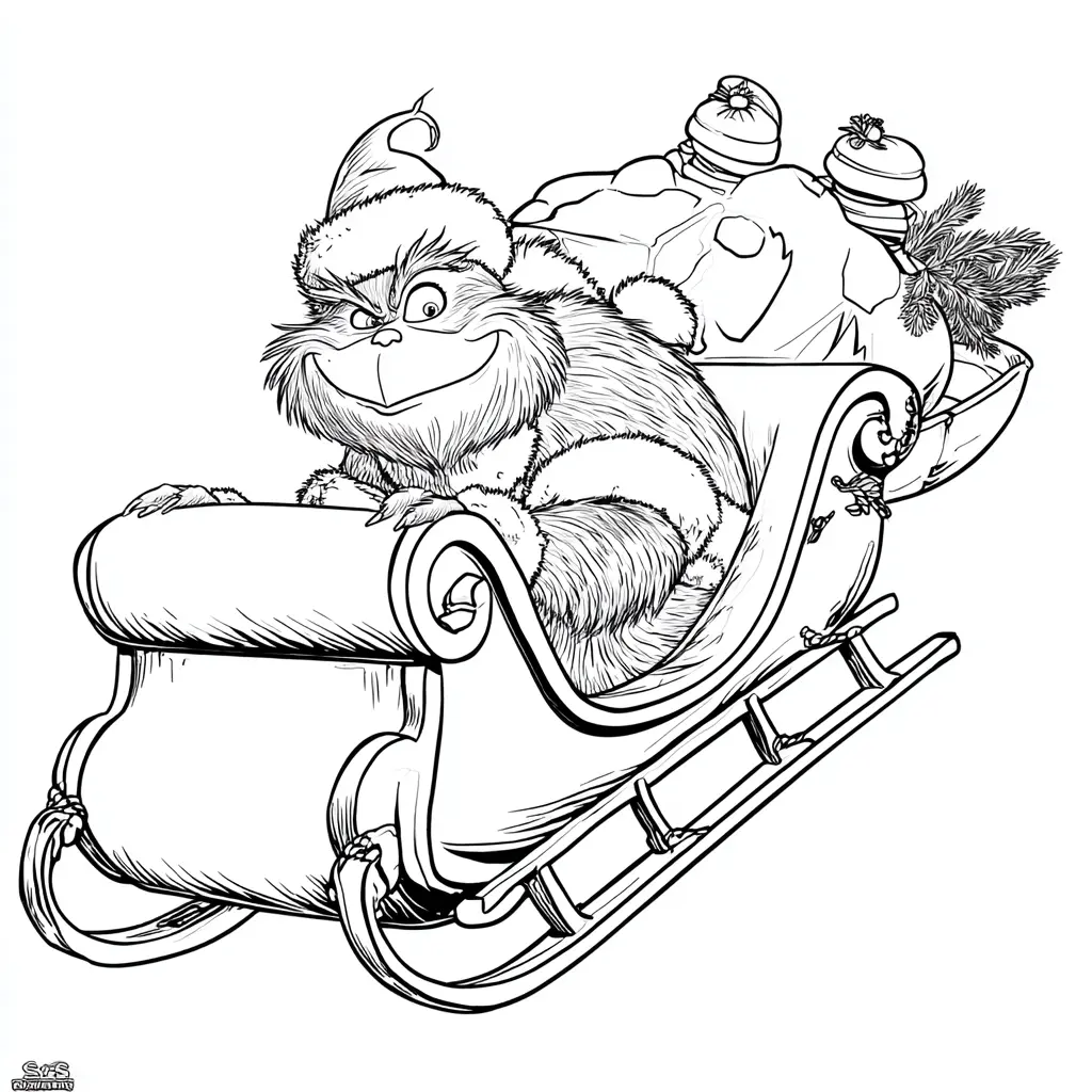 Dibujo de el Grinch escapa con regalos para colorear Dibujo de el Grinch escapa con regalos para colorear