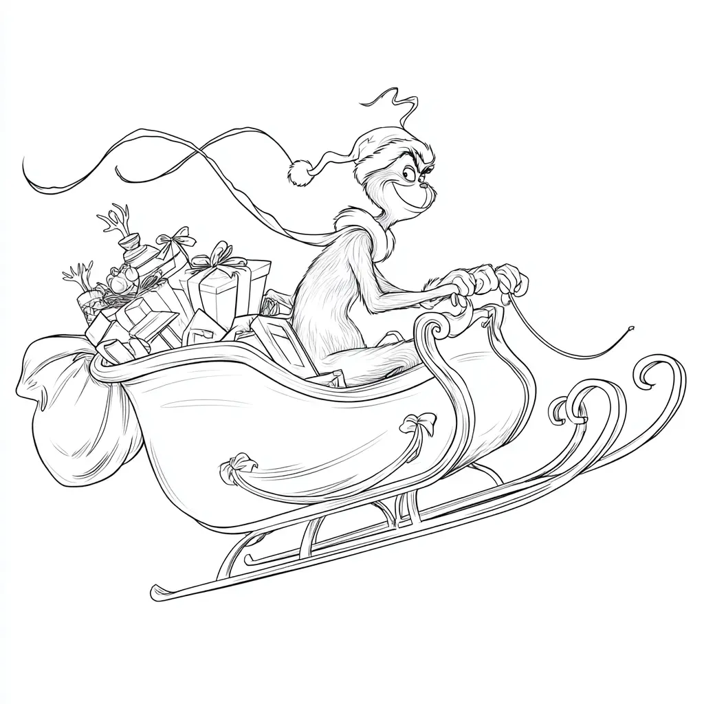 Dibujo de el Grinch volando en trineo para colorear Dibujo de el Grinch volando en trineo para colorear