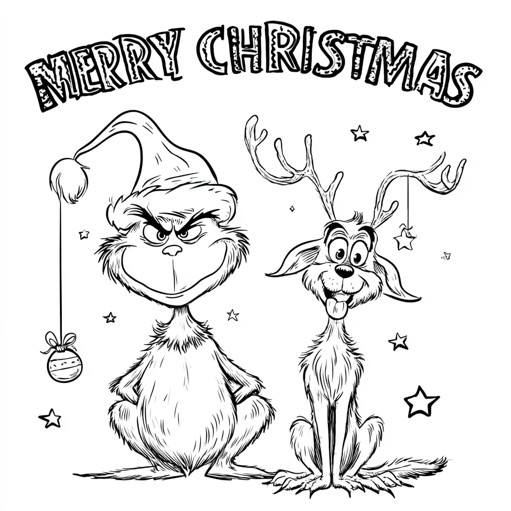 Dibujo de el Grinch y Max reno navideños para colorear Dibujo de el Grinch y Max reno navideños para colorear