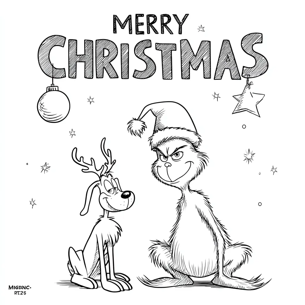 Dibujo de feliz Navidad con el Grinch para colorear Dibujo de feliz Navidad con el Grinch para colorear