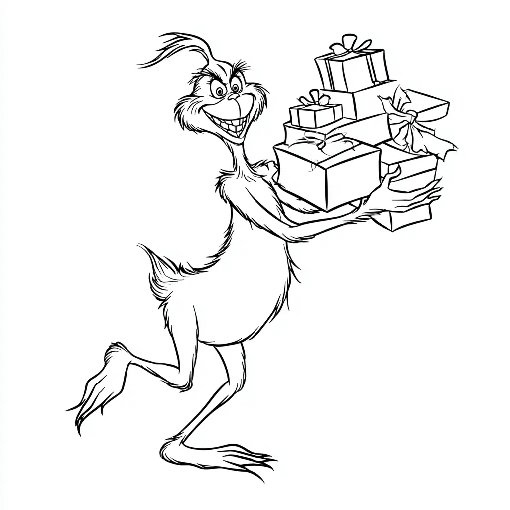 Dibujo de el Grinch llevándose los regalos para colorear Dibujo de el Grinch llevándose los regalos para colorear