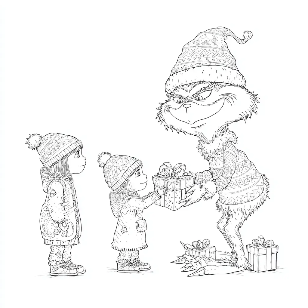Dibujo de el Grinch y los niños de Villa Quién para colorear Dibujo de el Grinch y los niños de Villa Quién para colorear