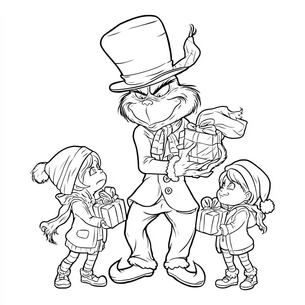 Dibujo de el Grinch se lleva los regalos para colorear Dibujo de el Grinch se lleva los regalos para colorear