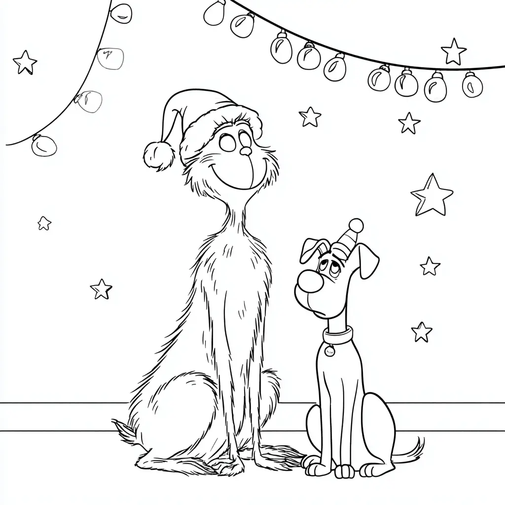 Dibujo de fiesta del Grinch y Max para colorear Dibujo de fiesta del Grinch y Max para colorear