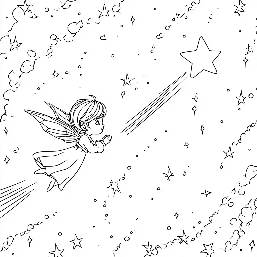 Dibujo de un ángel y una estrella fugaz para colorear Dibujo de un ángel y una estrella fugaz para colorear