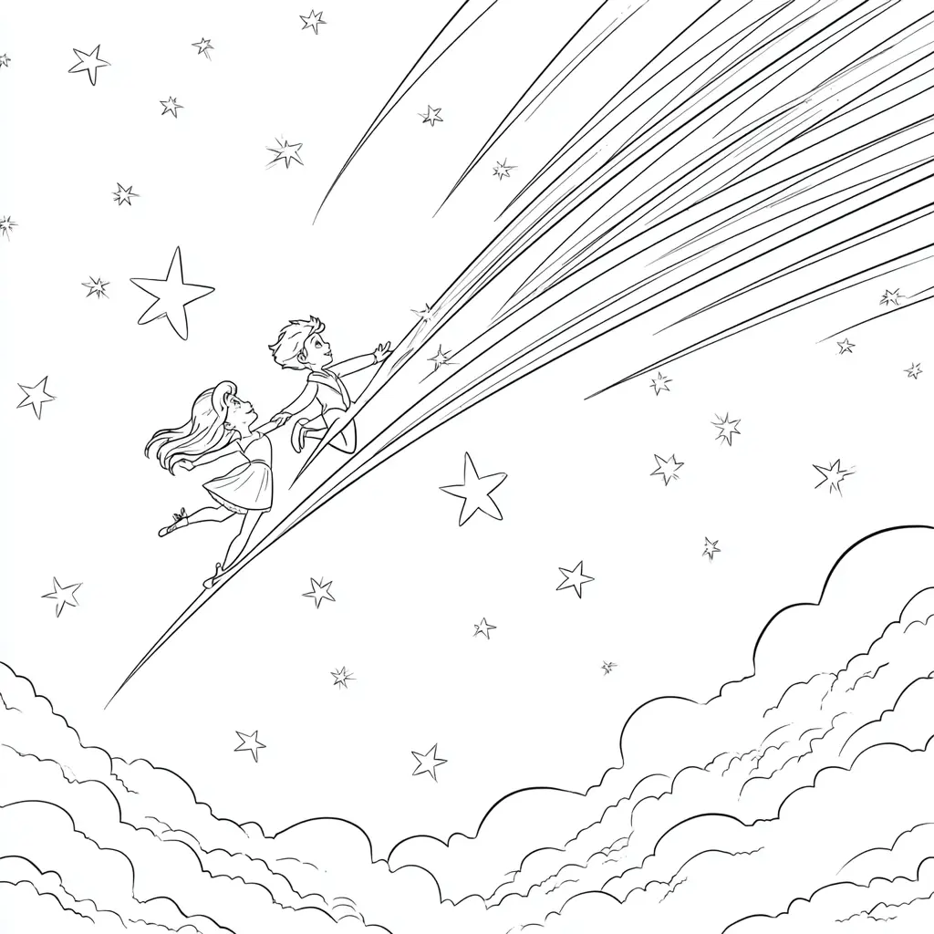 Dibujo de volando con la estrella para colorear Dibujo de volando con la estrella para colorear