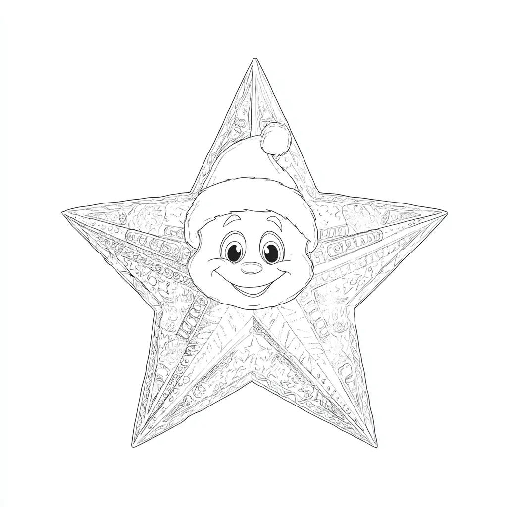 Dibujo de estrella kawaii navideña para colorear Dibujo de estrella kawaii navideña para colorear
