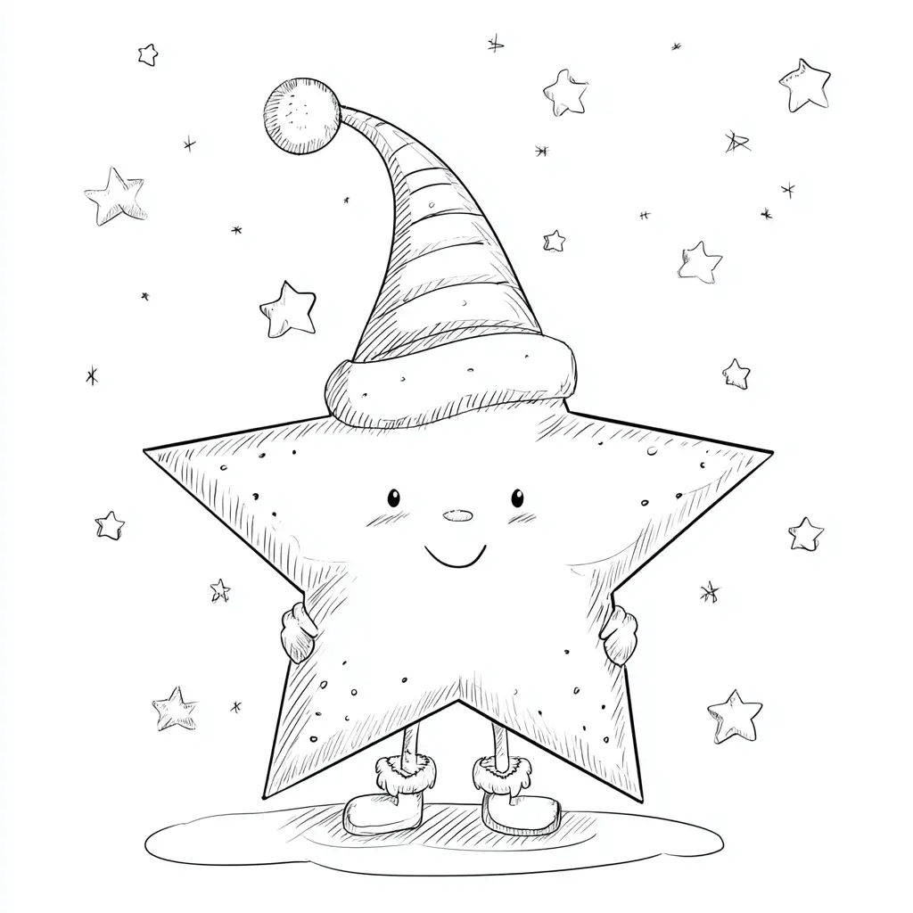 Dibujo de la estrellita navideña con botas para colorear Dibujo de la estrellita navideña con botas para colorear