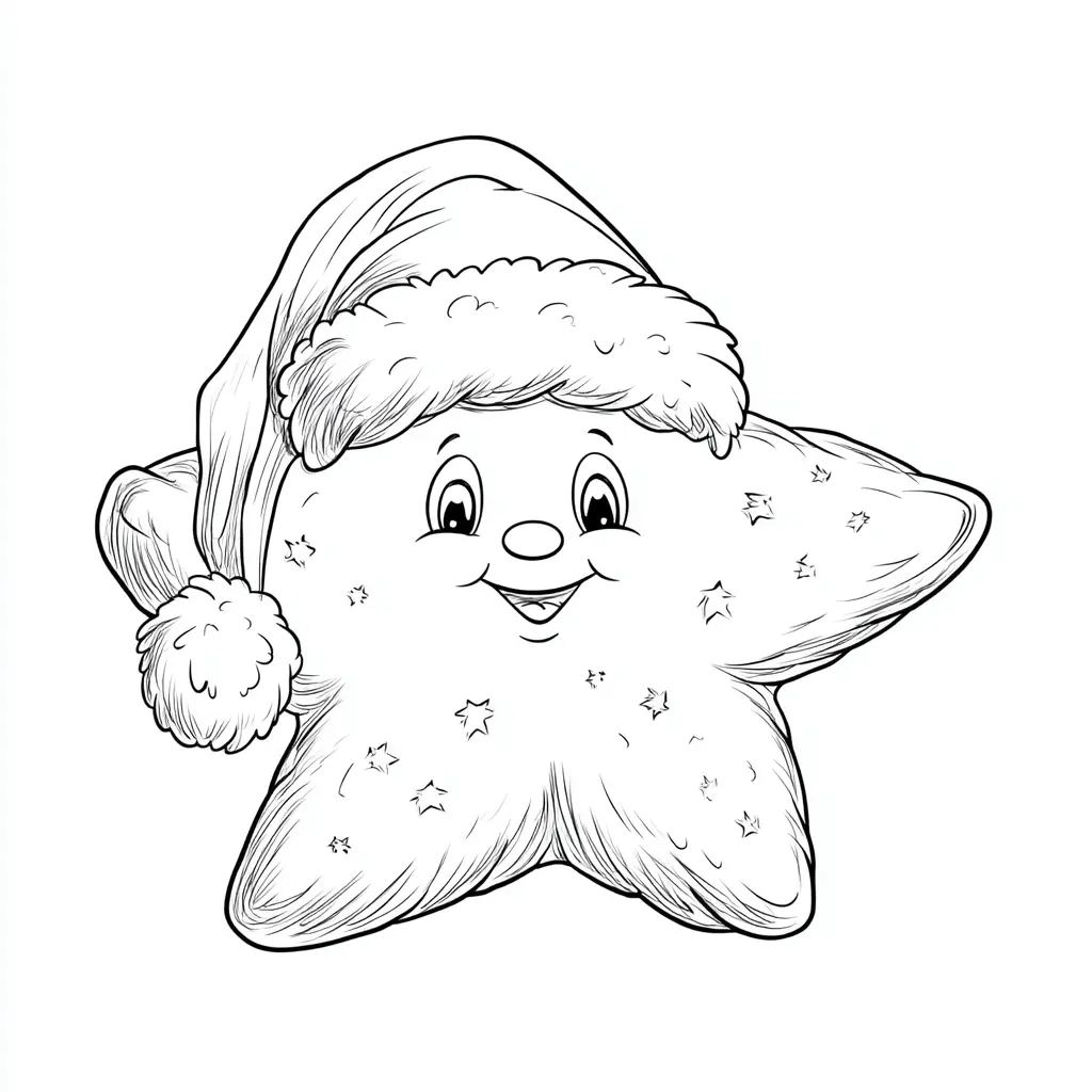 Dibujo de la estrellita con gorro navideño para colorear Dibujo de la estrellita con gorro navideño para colorear