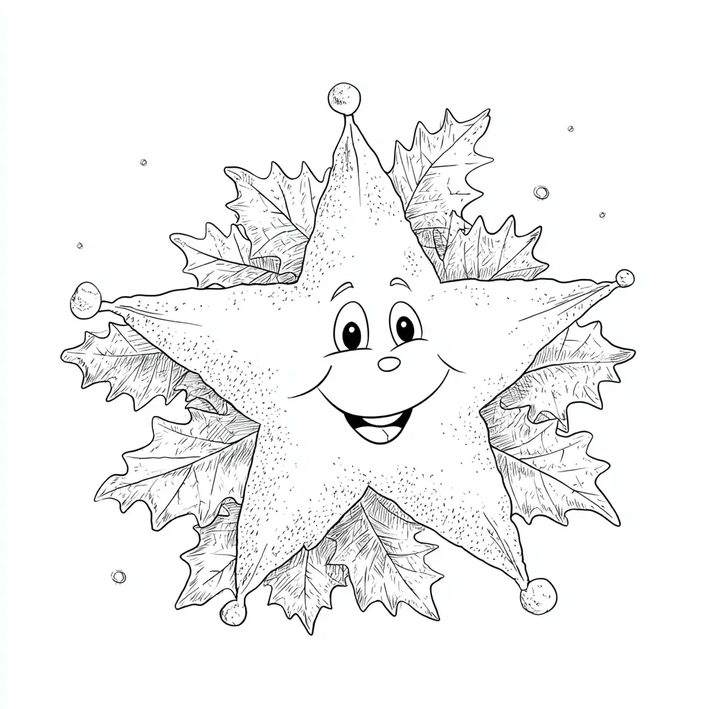 Dibujo de estrellita kawaii de hojas para colorear Dibujo de estrellita kawaii de hojas para colorear